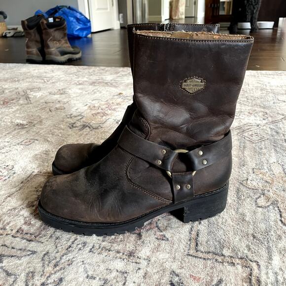 Harley Davidson Ashby Square Toe Harness Motorcycle Brown Leather Boots SZ 9.5 - Picture 5 of 12